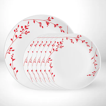 Dinner Plates with Red Botanical Design